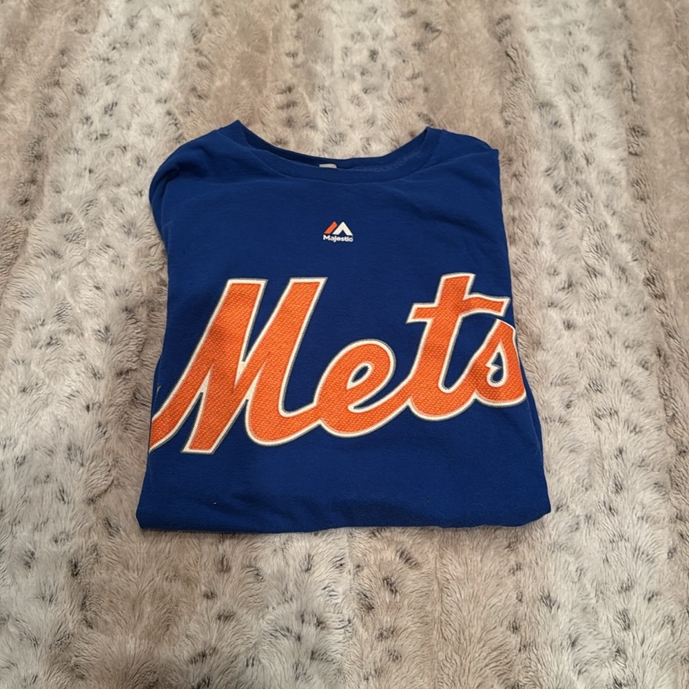 Majestic Blue and Orange Mets Short Sleeve Tee DeGrom Jersey